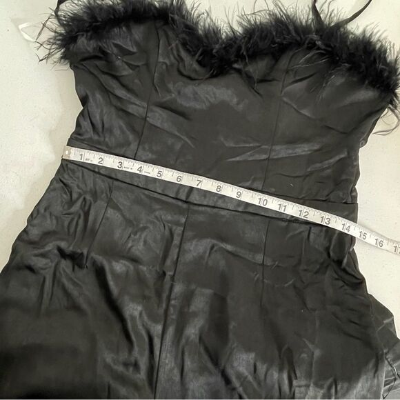 Lulu’s Black Feather Together Satin Wide Leg Jumpsuit Medium - Picture 16 of 16